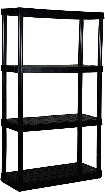 Gracious Living 4 Shelf Fixed Height Ventilated Medium Duty Shelving Unit, Organizer System with 10-Gallon Storage Bins & Lids, Black