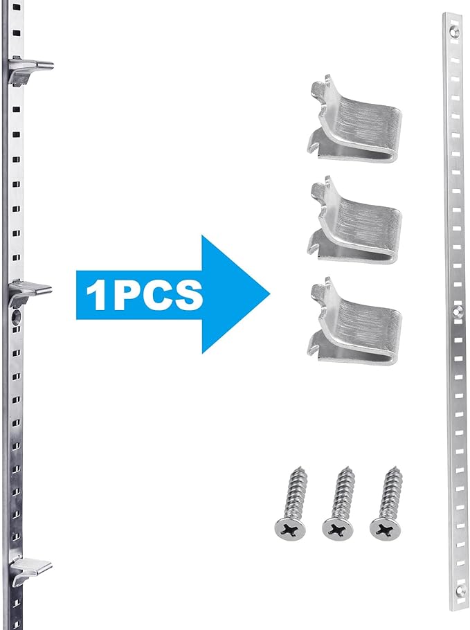 Xadnitu 20 Packs 17 Inches Metal Pilaster Shelf Bracket Rails with Adjustable Shelving Support Clips and Mount Screws for Cabinet, Shelves Storage