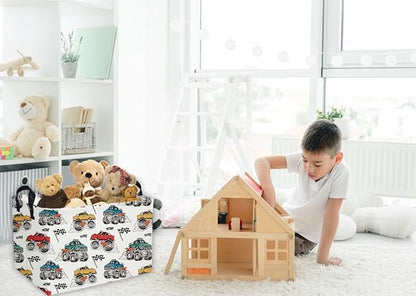 Essme Rectangular Monster Truck Baskets Boys Basket,Kids Storage Bins with Handles for Car Decor, Racing Storage Bin（Monster truck）