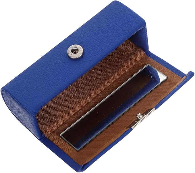Womens Wallet PU Leather Lipstick Case with Mirror Lipstick Holder Portable Organizer Travel Cosmetic Containers for Gloss Blue Womens Wallets