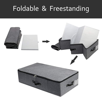 AMJ Foldable Under Bed Storage Basket Container [2 Pack] with Durable Fabric for Clothes, Shoes,Toys, Blanket, Comforter Organizers Bins, Black Grey