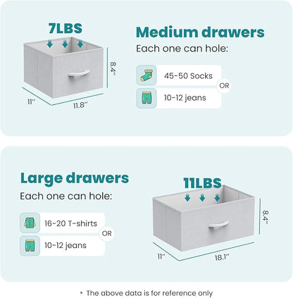 OLIXIS Dresser for Bedroom with 5 Drawers, Wide Chest of Drawers, Fabric Bedroom Dresser with Drawer Organizer, Storage Organizer Unit with Fabric Bins for Closet, Living Room, Hallway, Light Grey