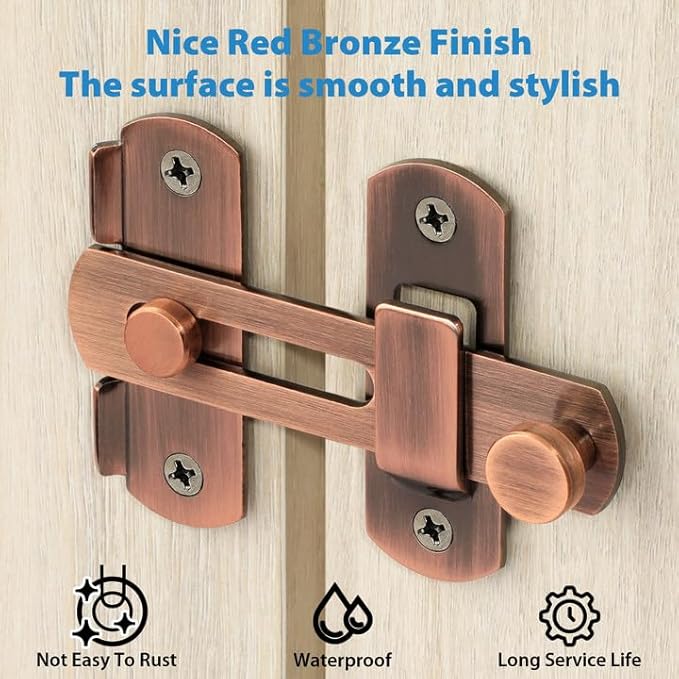 Alise 4 inch Flip Latch Gate Latches, Safety Door Lock for Barn Wood Fence Sliding French Doors,Heavy Duty SUS304 Stainless Steel Gate Hardware Red Bronze MS9500-R