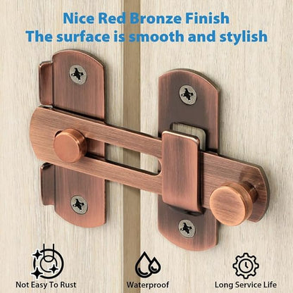 Alise 4 inch Flip Latch Gate Latches, Safety Door Lock for Barn Wood Fence Sliding French Doors,Heavy Duty SUS304 Stainless Steel Gate Hardware Red Bronze MS9500-R