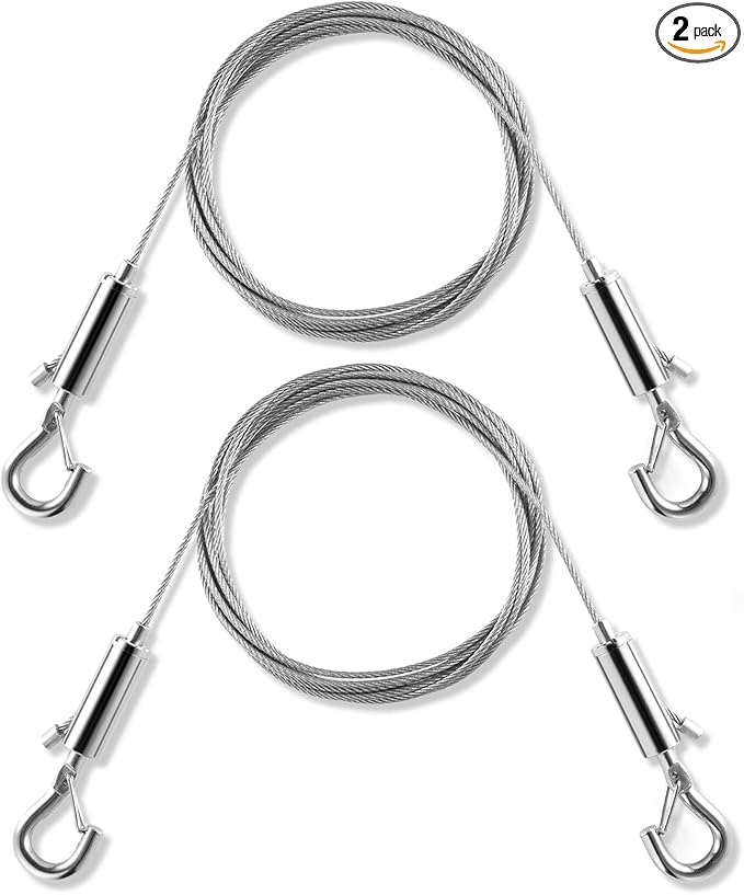 Adjustable Picture Hanging Wire, Upgrade Mirror Frame Hanging Kit, 6.6FT Heavy Duty Stainless Steel Wire Rope, Supports Up to 100lbs (Silver, 2PC-6.6FT)