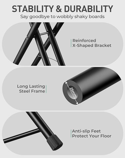 LyriFine Ironing Board, 2-in-1 Flat and Hanging Board, Sturdy Steel Frame Iron Board with Non-Slip Feet, Heat Resistant Cover Iron Board, Foldable Ironing Board Full Size with Hook, 14″ x 43″ Green