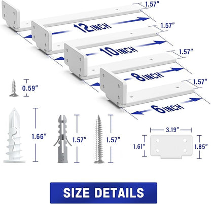 Goovilla Shelf Bracket, Heavy Duty Floating Shelf Brackets 6 inch Long, 6 Pack Brackets for Shelves, White Coated Metal Wall Shelf Support Brackets with 1/5 Inch Thick and 160 lb. Load Capacity