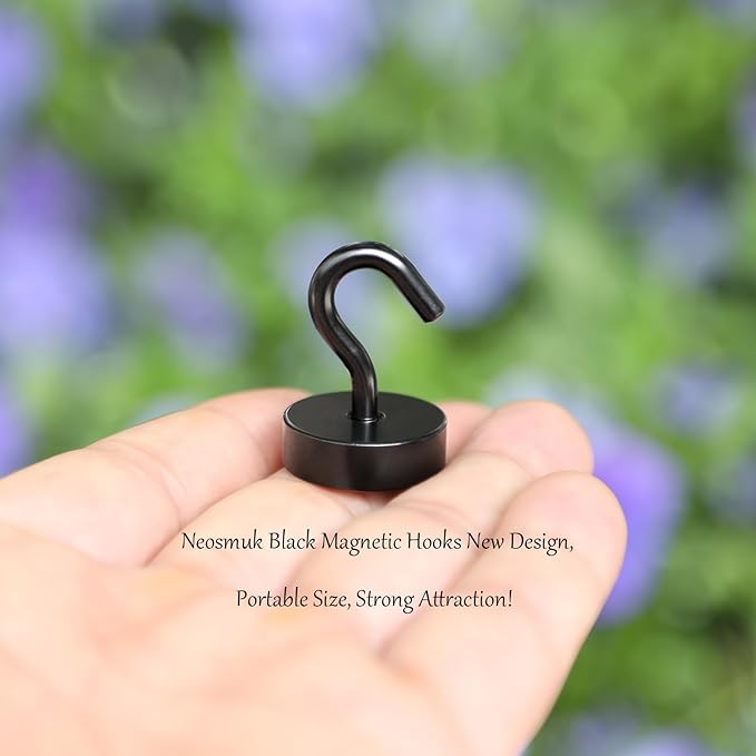 Neosmuk Magnetic Hooks, Cruise Ship Essentials, 40lb+ Heavy Duty Magnetic Hooks for Cruise Cabins, Refrigerator, Grill, Hanging, and Travel | Extra Strong Must-Haves Magnet Hook,Black, 5 Pack