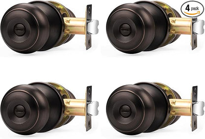 Probrico Oil Rubbed Bronze Door Knobs, Interior Door Knobs with Round Ball Knob, Bronze Privacy Door Knob for Bedroom Bathroom, 4 Pack