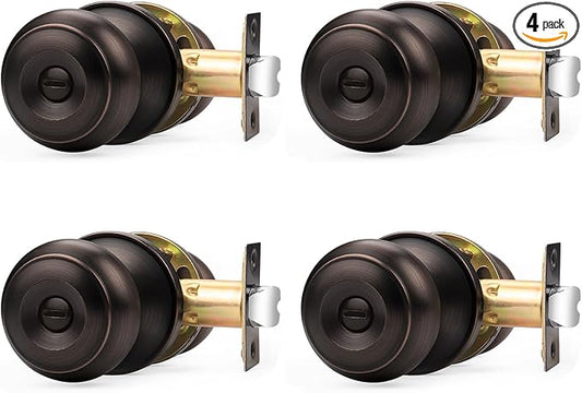 Probrico Oil Rubbed Bronze Door Knobs, Interior Door Knobs with Round Ball Knob, Bronze Privacy Door Knob for Bedroom Bathroom, 4 Pack