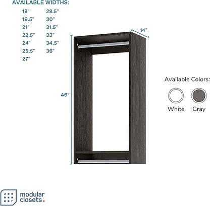 Modular Closets Vista Collection Double Hanging Wood Closet Organizer Unit (Grey, 21" Wide)