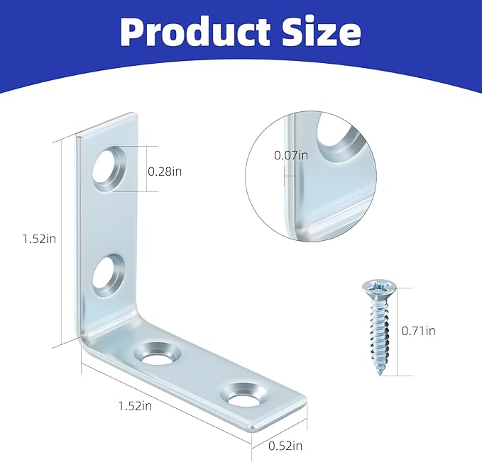 40 Pack L Bracket Corner Braces, Small Metal L Brackets for Wood, 1.5 inch Steel Joist Right Angle Brackets for Wood Shelves Chair Drawer Cabinet with Screws, Zinc Plated HOME MASTER HARDWARE