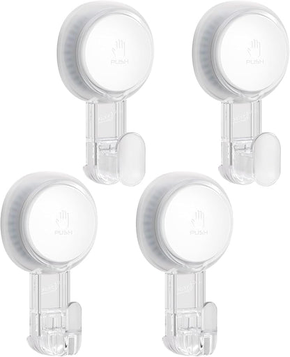 TAILI 4 Pack Powerful Suction Cup Shower Hooks for Towel, Loofah, 360° Rotatable Damage-free Hanging Versatile Wall Hooks for Inside Bathroom, Decoration, Removable Suction Holders, Easy to Use, Clear