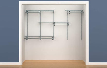 ClosetMaid ShelfTrack Wire Closet Organizer System, Adjustable from 5 to 8 Ft., With Shelves, Clothes Rods, Hardware, Durable Steel, Satin Chrome