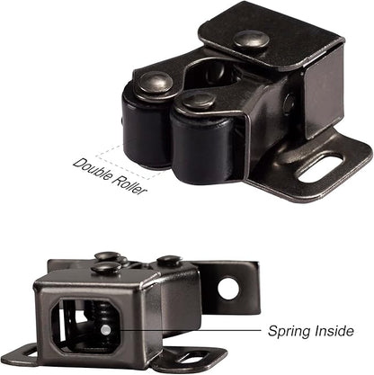 8 PCS Cabinet Latch Double Roller Catch Hardware for Cupboard Closet Cabinet Door Latches and Catches, Black Nickel