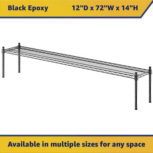 12" x 72" x 14" Black Epoxy Wire Storage Shelf, Dunnage Rack, Commercial 1 Tier Small Shelf