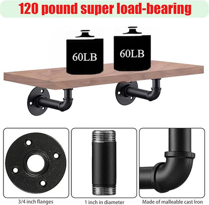 Industrial L Pipe Shelf Brackets for 8-16 in Depth Wood Heavy-Duty 3/4" Iron,Wall Mount Floating Shelf Bracket L Metal Pipe Shelving Brackets for Wood-Black DIY Pipe Shelves(7.5*3.1 Inch 4 Pack)