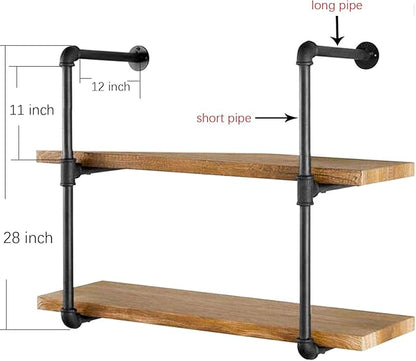 Yuanshikj 2Pc (28" Tall,12" deep,3/4") Industrial Wall Mount Iron Pipe Shelf Shelves Shelving Bracket Black DIY Bookshelf Storage Office Room Kitchen (2 Pcs 3Tier Hardware Only)