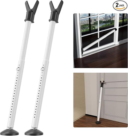 Door Stoppers Security Bar 2 Pack - Heavy Duty Door Jammer - Adjustable Sliding Door Lock Bar - Door Barricade Security Bars for Window, Front Door, Patio Door, Apartment, Home, Hotel Room