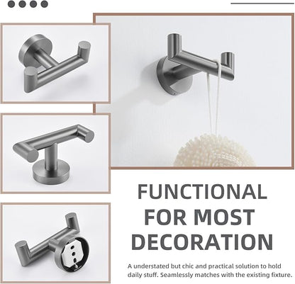 Angle Simple Double Towel Hook, SUS304 Stainless Steel Bathroom Robe Hook for Wall, Hand Towel Holder, Gunmetal Gray