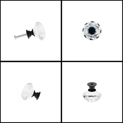 YourGift 30 Pack Drawer Knobs Diamond Shaped Crystal Glass 30mm Cabinet Knobs Pull Handle (30 mm, 30 Pack, Black)