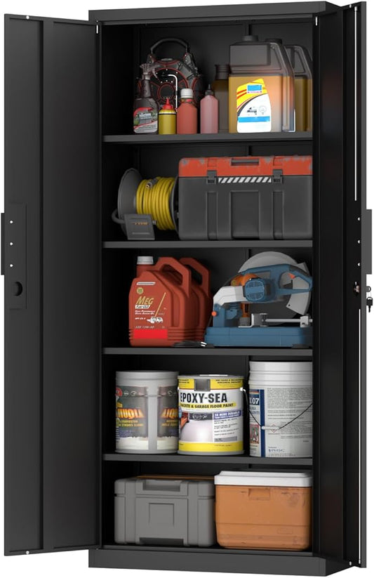 LUCYPAL Metal Storage Cabinet with 4 Shelves,Steel Office Storage Cabinet with Locking Doors,70.8”H Metal Cabinet for Home Office,Garage,Black