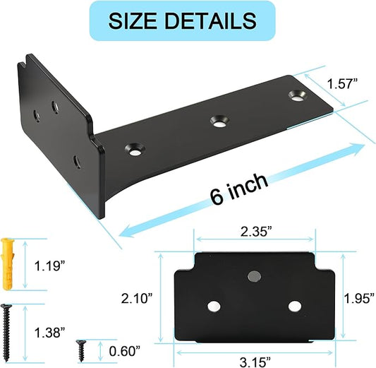 Floating Shelf Brackets,2 Pack Heavy Duty L Brackets for Shelves, 6 Inch Black Stainless Steel Countertop Support Brackets,Wall Mounting for Wood