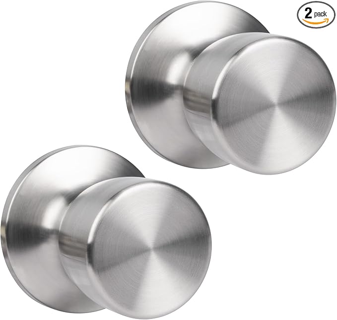 HOSOM 2 Pack Dummy Door Knobs, Keyless Closet Door Knobs Satin Nickel Dummy Door Handle, Exterior/Interior Door Knob, Individual Non-Turning Dummy Door Knob Single Side
