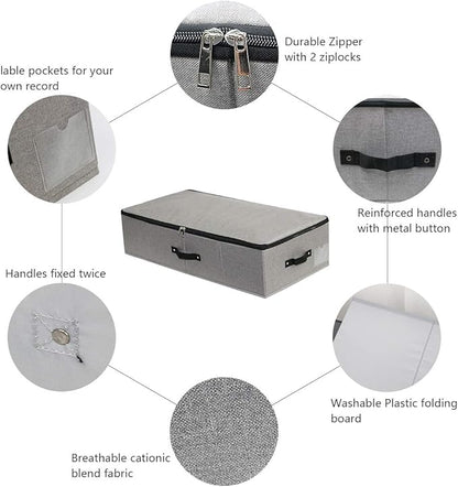AMJ Under Bed Clothes Organizer Large Storage Bins with Durable Fabric, 4 Reinforced Handle, for Clothing, Shoes, Blankets, Sweaters, Toys, Dark Grey, 2 Pack