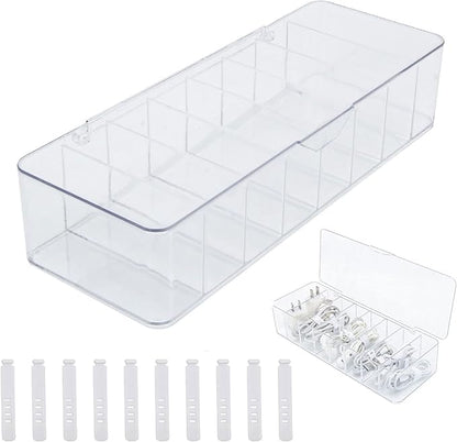 See-Through Cable Organizer Box Wire Management Case Data Cord Organizer Storage,8 Compartment Storage Boxes with 10 Wire Ties,Plastic Clear Lids Terminal Case Small Lipstick Cosmetic Storage Box