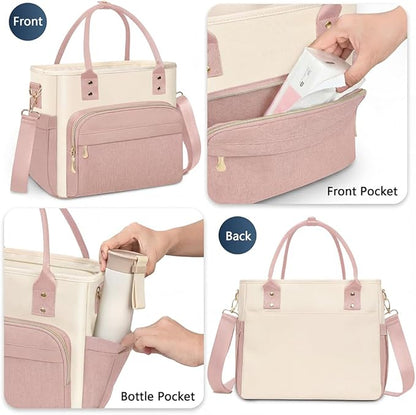 MIYCOO Lunch Bag Lunch Box Women - Leakproof Insulated Lunch Cooler Bag for Women - Large Lunch Tote Bags Adults, Pink White