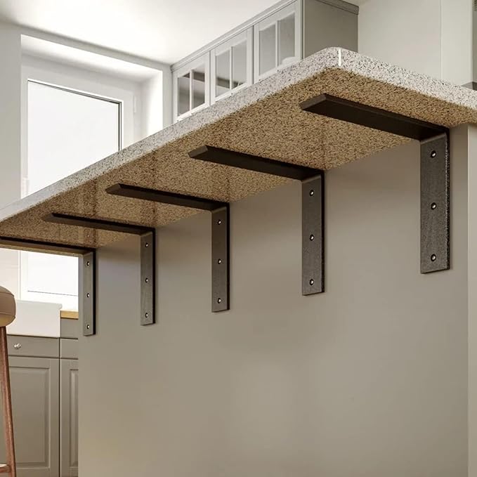 WINKER Countertop Support Bracket 6 Pack Heavy Duty 3/8" Thick Hidden L Shelf Bracket 20" x 8" x 2.5" Metal Corbels for Quartz/Granite/Wood/Concrete/Laminate Countertops, Black (7 Hole)