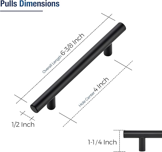 JOY DECOR 15 Pack Cabinet Handles, Black Cabinet Pulls, 4 in Hole Center Kitchen Hardware, Stainless Steel T Bar Handles for Dresser Drawers