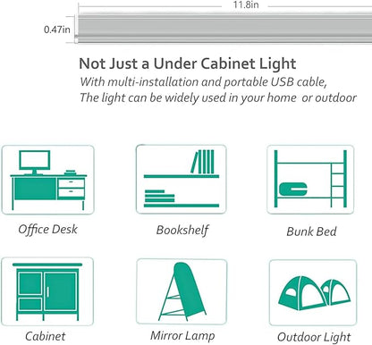 ASOKO Under Cabinet Led Lighting, 12 Inch Light Strip Bar, Daylight White 5000K Dimmable Plug in USB Light, Small Thin Led Under Counter Lighting for Kitchen/Room/Shelf/Desk/Display Case