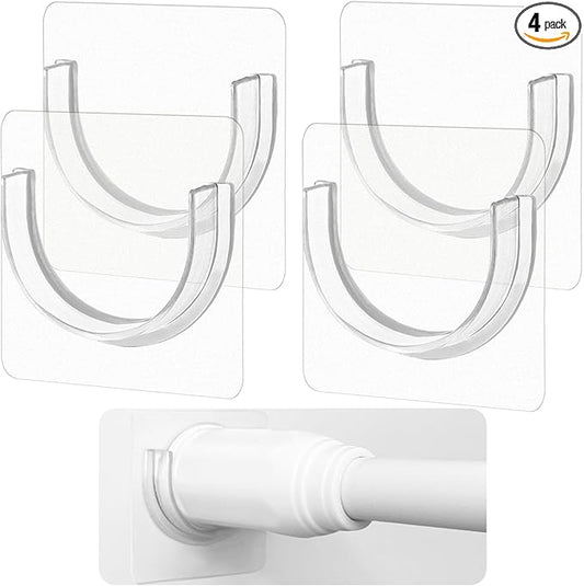 4 Pack Shower Rod Holder with Strong Adhesive, No Drilling Shower Curtain Rod Holder for Wall, Shower Rod Holders for Wall (Rod not Included)