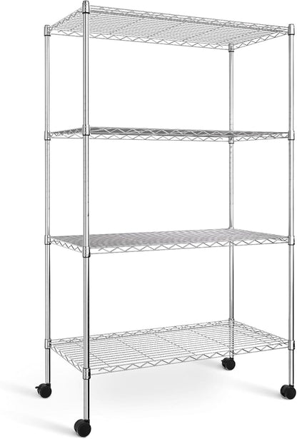 Simple Deluxe Heavy Duty 4-Tier Shelving with Wheels, 35.43" W x 17.72" D x 61.02" H Adjustable Steel Organizer Wire Rack, 1400 Lbs Loading Capacity, Chrome