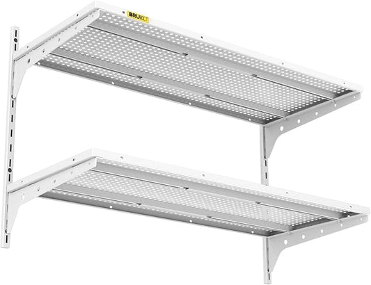 2 Tier 1.3x3ft Garage Shelving Wall Mounted, 15.6x36inch per Shelf Height Cassette Adjustable Floating Shelves, (White)