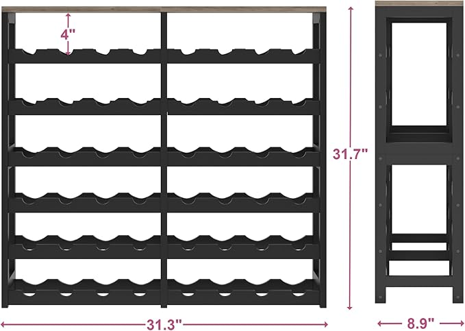 6 Tier Bamboo Wine Rack Freestanding Floor, 48 Bottles Wine Storage Shelves with Table Top, Stackable Wine Display Rack for Kitchen, Bar, Dining Room (Ivory White and Black, 48 Bottles)