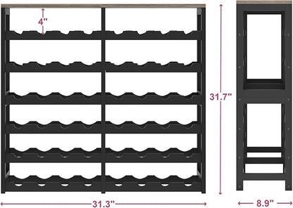 6 Tier Bamboo Wine Rack Freestanding Floor, 48 Bottles Wine Storage Shelves with Table Top, Stackable Wine Display Rack for Kitchen, Bar, Dining Room (Ivory White and Black, 48 Bottles)