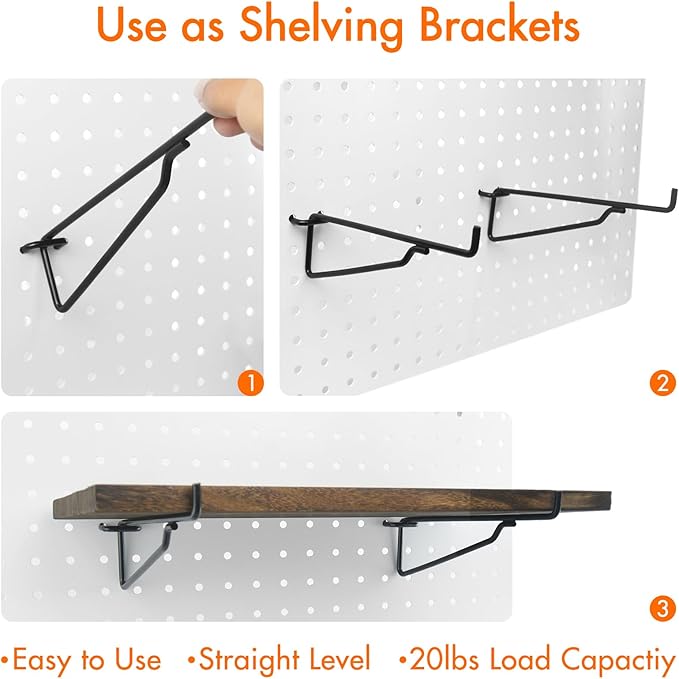 G.CORE Pegboard Shelf Hooks, 10-Pack 6" Black Peg Board Brackets, 1/4" Peg Board Organizer Accessories, Peg Hooks Assortment Various Tools Storage Arrange System for Garage Craft Workshop Workbench
