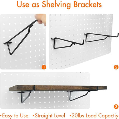 G.CORE Pegboard Shelf Hooks, 10-Pack 8" Black Peg Board Brackets, Organizer Accessories, Various Tools Storage Arrange System for Garage, Craft, Workshop, Workbench