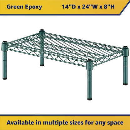 14" x 24" x 8" Green Epoxy Wire Storage Shelf, Dunnage Rack, Commercial 1 Tier Small Shelf
