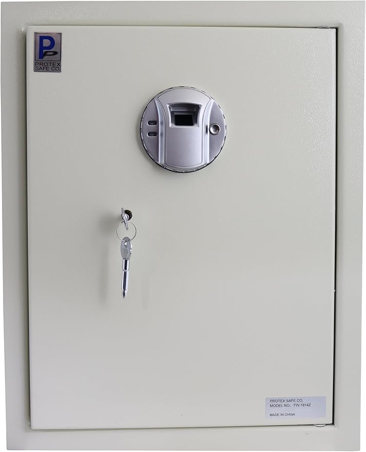 Protex Safe Fingerprint Wall Safe (FW-1814Z), fingerprint locking system, Burglary Resistant wall safe, digital electronic locking system, velvet interior, automatic door opening, 2 Removable shelves