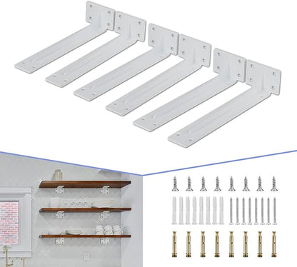 CLT Shelf Bracket( White) , 12” Quarter Inch (1/5") Thick- Max Load: 330 lb Rustic Industrial Modern Farmhouse Heavy Duty Corner Brace Joint Right Angle Bracket for DIY Table Bench, Pack of 6