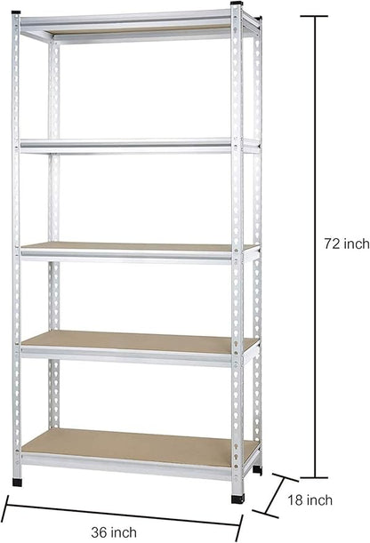 Amazon Basics Double Post Press Board 5 Tier Shelf 36 x 18 x 72, Aluminum | Medium Duty, Storage, Shelving