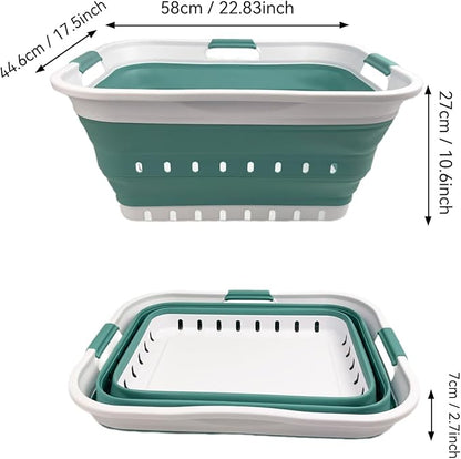 SAMMART 42L (11 gallon) Collapsible Plastic Laundry Basket - Foldable Pop Up Storage Container/Organizer - Space Saving Hamper/Basket (1, White/Celadon Green)