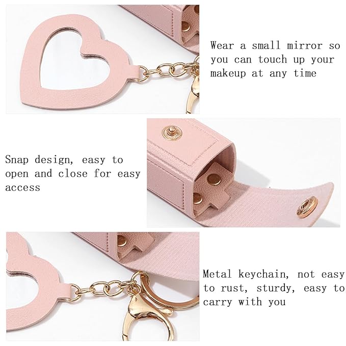 5 PCS Lipstick Holder Keychain PU Leather Potable Chapstick Holder with Mirror Soft Lip-Balm Holder Travel Storage Case Lipstick Pouch Mini for Perfume Fingernail Polish Valentine's Day Present