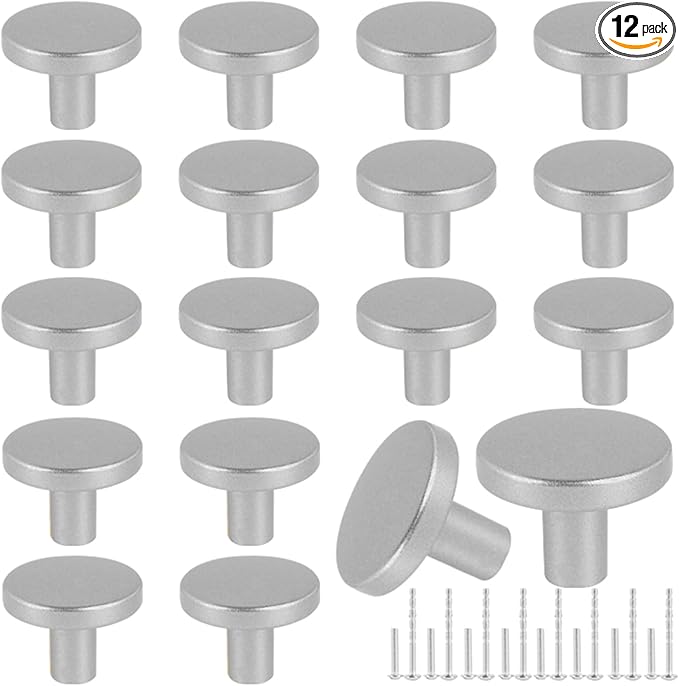 Romeda 12 Piece Drawer Knobs, Silver Cabinet Knobs with Screw, 30mm Drawer Pulls for Dresser, Kitchen, and Cabinet Drawers