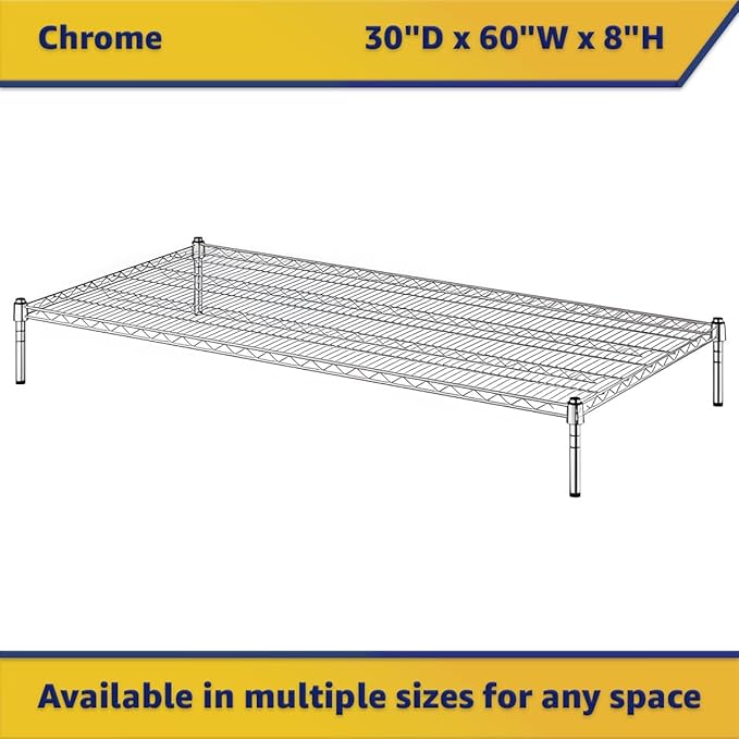 30" x 60" x 8" Chrome Wire Storage Shelf, Dunnage Rack, Commercial 1 Tier Small Shelf