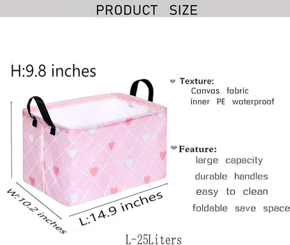 KUNRO Rectang Heart Valentine's Storage Basket Gift Shelf Basket Storage Bin, Nursery Basket Organizer Box for With Handles for Room Deco